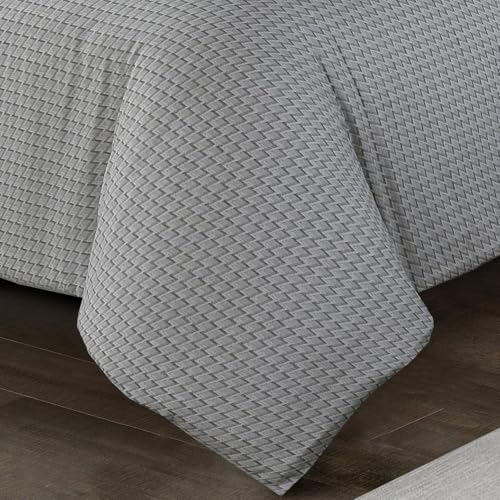 Majestic Giftware Madison Linen 4 Pcs 48" Full Size Duvet Bedding Set (BL102-48F-2-4pcs) Cambridge - Gray 300 Thread Count Cotton Sateen | 1 Fitted Sheet, 1 Duvet, 2 Pillowcases