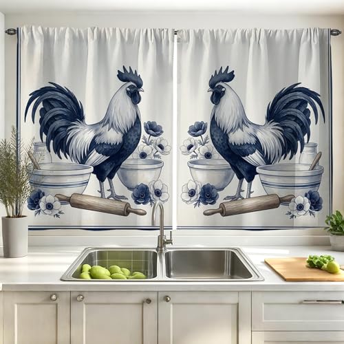 Rideaux rustiques coq bleu automne à passe-tringle durable - 7