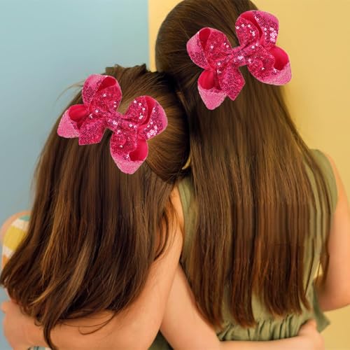 Pinza para cabello con lazo de lentejuelas 6 pulgadas rosa miniatura 2