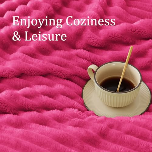 Image of BEDELITE Ribbed Twin Blanket for Couch & Bed, Hot Pink, 60 inchx80 inch