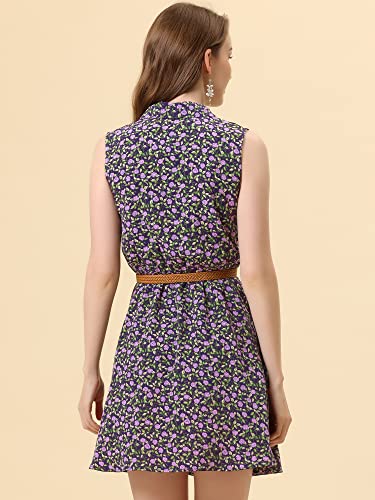 Image of Allegra K Women's Floral Printed Half Placket Above Knee Summer Sleeveless Belted Dress