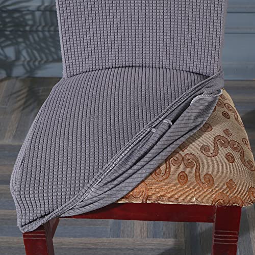 Soulfeel Set Of 6 Stretch Textured Check Dining Chair Covers Removable And Washable Spandex Parsons Chair Seat Protector Slipcovers For Dining Room Restaurant Hotel Banquet Ceremony (Solid Gray) #TOP4