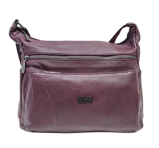Bolso bandolera mujer de ecopiel, suave, ligero, múltiples bolsillos, correa ajustable Art.5055-6. Dimensiones: 31 x 27 x 12 cm. Producto original Coveri, Vino
