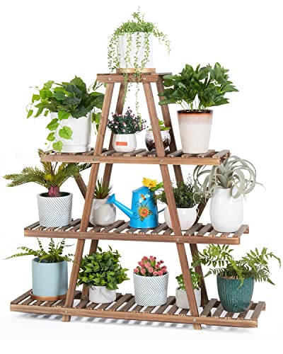 Unho Triangle Shape Plant Stand: A Frame Potted Flower Rack With 4 Tier Display Shelves Funtional Large Wooden Storage Holder For Patio Garden Yard Lawn Home Living Room Decor #TOP23