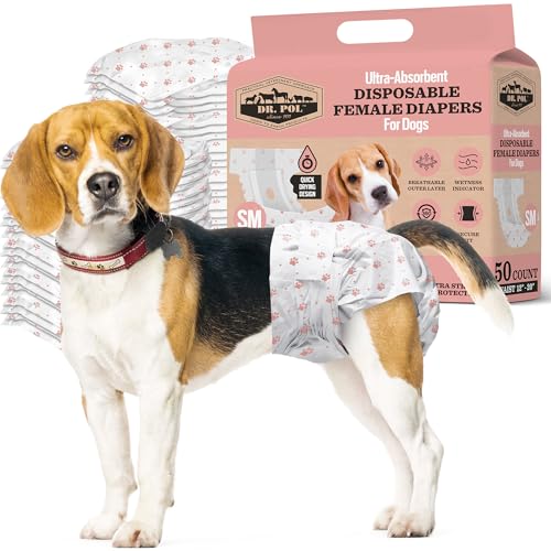 Image of Dr Pol Dog Diapers for Female Dogs | Disposable Pet Diapers with Wetness Indicators | Adjustable Fit | Leak Protection & Super Absorbent | Perfect for Heat Cycles & Training Accidents | Pack of 50