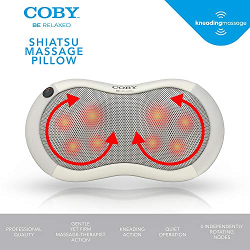Coby Shiatsu Massage Pillow With Heat | Deep Tissue Kneading Therapeutic Cushion Pad For Back, Neck, Shoulders & Full Body Pain Relief | Rolling Balls & Adjustable Chair Strap For Home, Office & Auto #TOP4