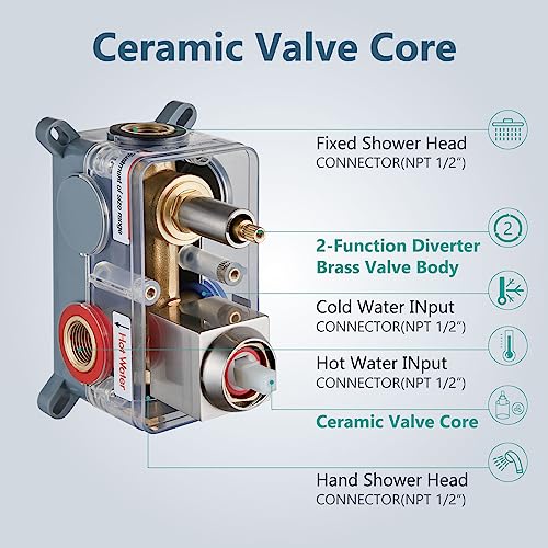 Aolemi Bathroom Shower System 12 Inch Square Rain Shower Head Brushed Nickel Shower Faucet Fixture With 2 In 1 Handheld Shower Sprayer Rough In Valve Wall Mount Bathroom Rainfall Showerhead Combo Set #TOP4