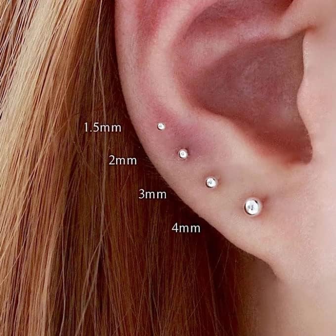 Miniatura 5 de Renkovte Pendientes de tuerca plana con bola para mujer y niñas, aretes de bola de 2mm 3mm 4mm 5mm 6mm para niños pequeños, cartílago, hélice,