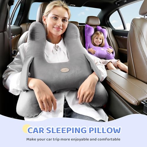 Image of FLORICH Kids Travel Pillow, Car Sleeping Travel Pillow for Kids, Washable H-Shaped Pillow for Adults and Children to Support Head and Body for Road Trips Pillow for Car (Slight Grey)