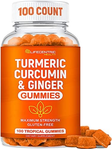Turmeric Gummies for Adults and Kids | Max Strength Anti Inflammatory Turmeric and Ginger Gummies Supplement | Vegan Organic Natural Turmeric Curcumin Gummies for Joint Pain Inflammation and Health