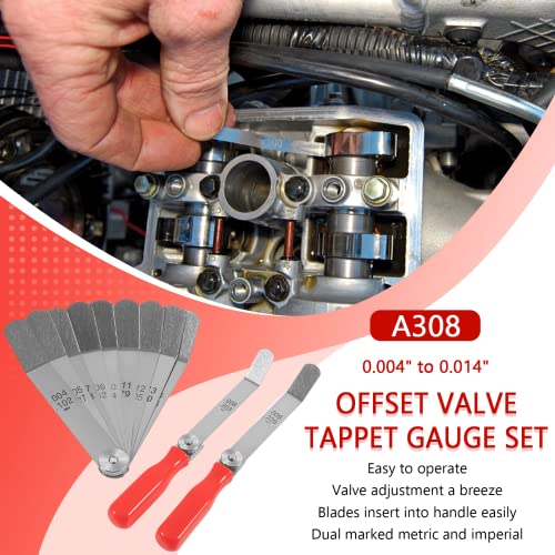 A308 Offset Valve Tappet Gauge Set Premium 11-Blade Feeler Gauge Kit Sizes from 0.004