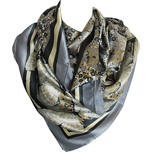 Gray Black Butterfly Print Charmeuse Silk Satin Square Scarf Stole Wrap JK2152
