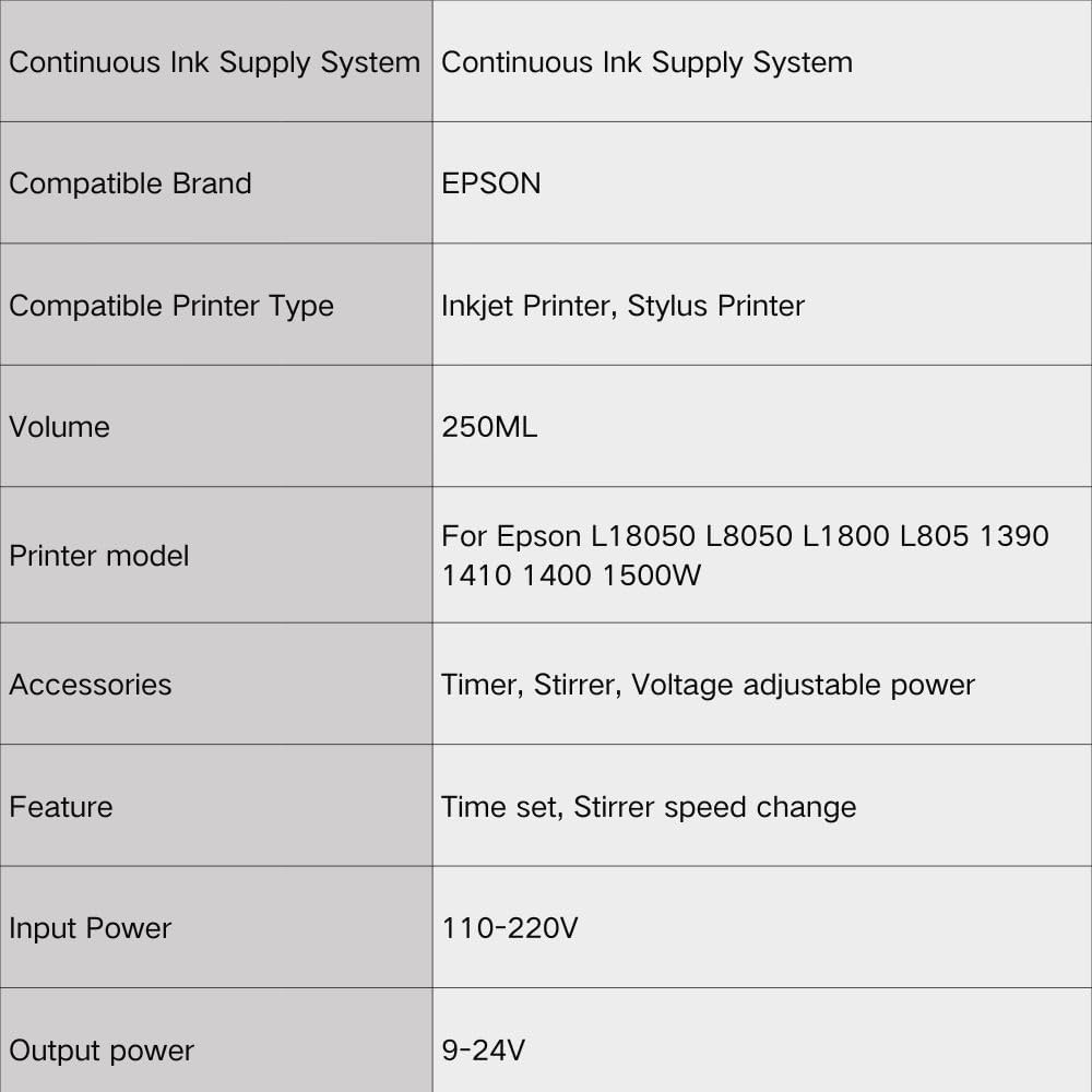 DTF White Ink Tank with Stirrer Timer - for ET-8550, ET-8500, XP-15000, XP-15010, R1390, 1410, L805, L1800, L8050, L800, L8058, L18058, L18050 Printers (8.5oz)