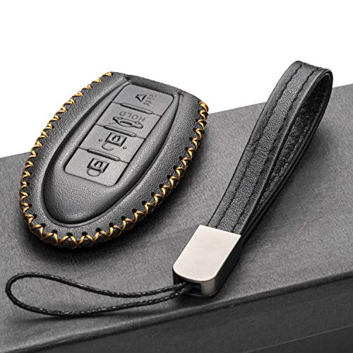 Vitodeco Leather Smart Key Fob Case Compatible With Nissan Versa, Sentra, Altima, Maxima, Rogue 2007-2022 (4 Buttons, Black) #TOP3
