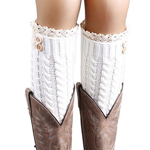 Fulltimeu00ae Hiver Laine chaud Dentelle de femmes en tricot Jambières Bottes Chaussettes (D)