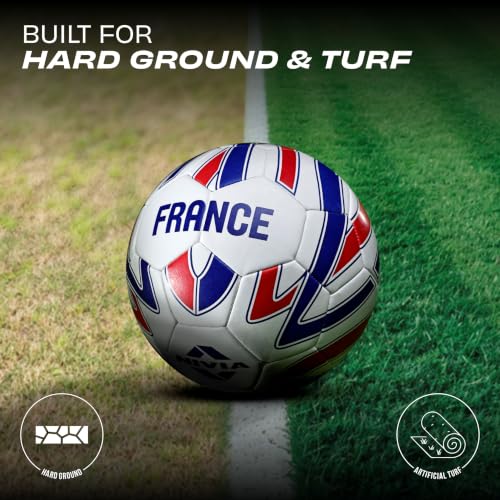 Image of Nivia Kross World Football (France) Training Ball, 32 Panels, Durable Rubber Hand-Stitched, Latex Bladder, As Per AIFF Standards, to Play On Both Natural and Artificial Grass (Size - 5, White)