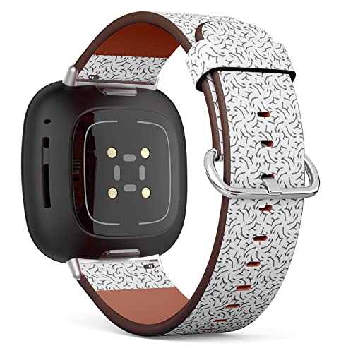 CJBROES Replacement Leather Watch Band, Compatible with Fitbit Versa 3 and Fitbit Sense of Wristband Bracelet Accessory - Texture Geometric Ornamental