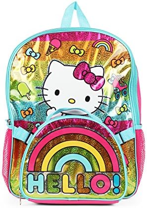 Hello Kitty Rainbow Bow Backpack with Insulated Rainbow Hello! Lunch Kit for Girls