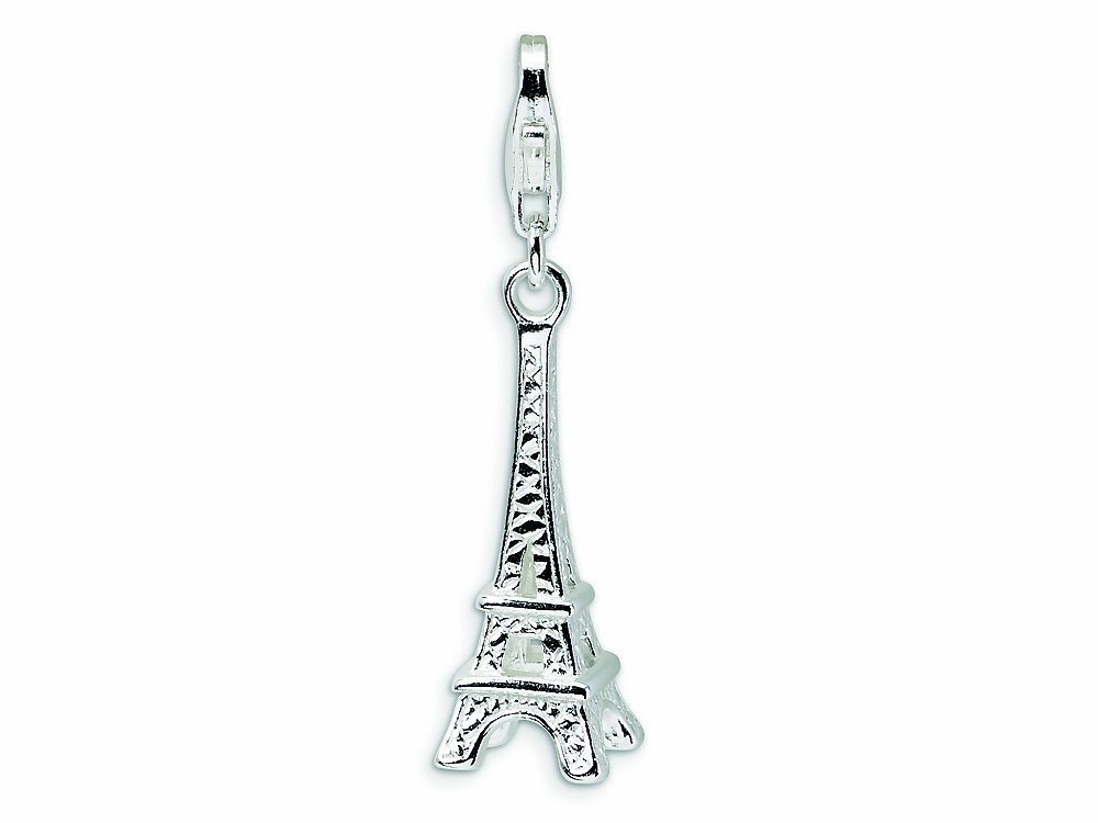 Amore LaVita Sterling Silver Polished Eiffel Tower Lobster Clasp Bracelet Charm