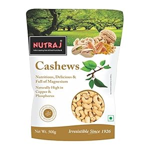 Nutraj 100% Pure Premium Whole Cashew Nuts W320(500g) Pouch, Raw | Nutritious, Delicious & Crunchy Kaju | Rich in…
