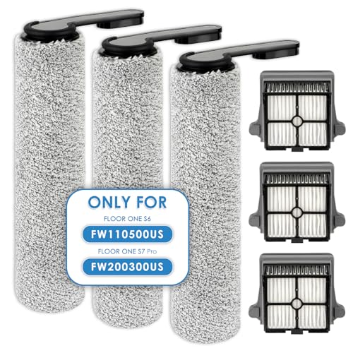Image of 【Only for Version 1, ROLLER HANDLE NOT DETACHABLE】(6 Pack) Brush Rollers and HEPA Filters for Tineco Floor ONE S7 PRO/ONE S6 Smart Cordless Wet Dry Vacuum Cleaner, 3 HEPA Filters, 3 Brush Rollers