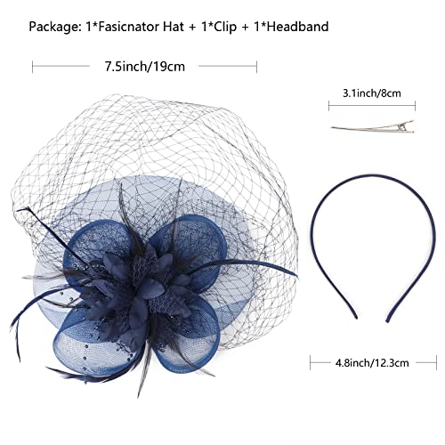 Image of DRESHOW Women Fascinator Hats Tea Party Hat Vintage Pillbox Hat Headband for Cocktail