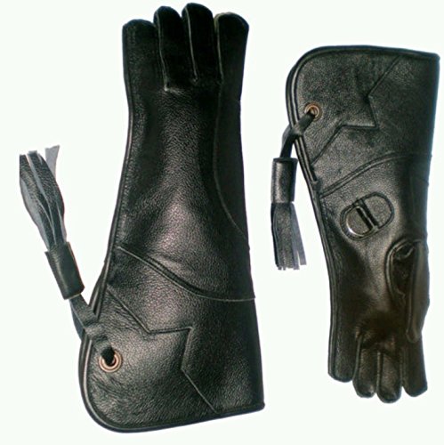 Gants de cuir nubuck fauconnerie 40,6 cm noir protégeant les petites mains des serres