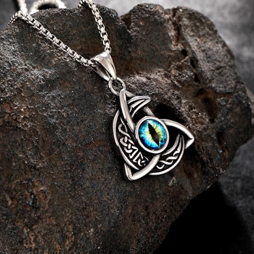 YWMAN Celtic Moon Necklace, Celtic Knot Dragon Eye Pendant, Irish Trinity Triquetra Necklace Jewelry Gifts for Men Women3