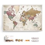 Canvas World Map with Cork Pin Board - English Lettering - Decorative Wall Decoration for All Rooms - Canvas Pictures with World Map Motif (70x50 cm, Pattern 20)