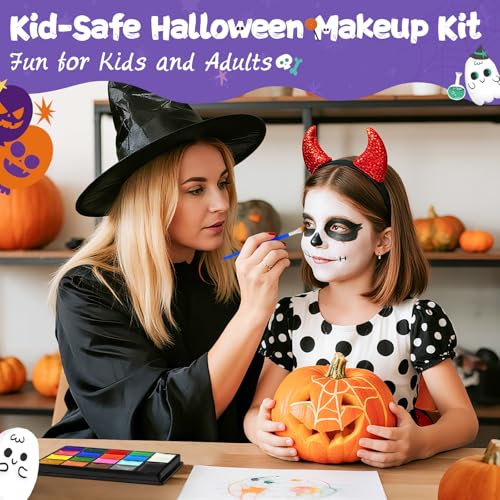 ENJSD Face Paint, Face Paint for Kids and Adults, Water Based Non-Toxic 18 Color with 5 Brushes 30 Stencils, Easily Washable Safe Body Painting for Halloween Makeup and Cosplay - Image 4