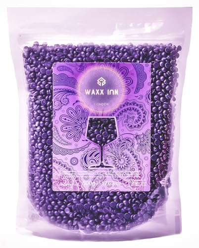 WAXX INN LONDON Cuentas de cera caliente de sangría violeta, 500 g, depilatoria sin rayas, cuerpo completo, bikini, cara para piel sensible, depilación eficaz