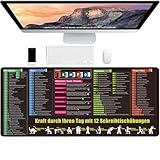 Excel schreibtischunterlage deutsch von BRICH,XXL 900x400 mm Schreibtischunterlage mit Windows-Spickzetteln,perfekte Mauspad Deutsch für Excel Shortcuts,praktisches Bürozubehör für tägliche Office