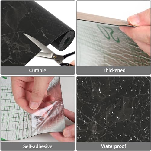 PVC Bodenbelag Selbstklebende, Holz Vinylboden Bodenfliesen, Verdickter 0.15cm Rutschfeste Wasserdicht Vinyl-Fußböden, Laminat Fliesen Selbstklebend, 40x300cm, 1.2m² (Schwarzer Marmor)