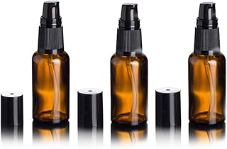 3 PCS 30ML 1OZ Amber Glass Travel Bottle Leakproof Pump Bottles with with Black Dispenser Lotion Dispenser Bottle Toiletri...