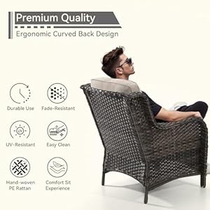 Patio Wicker Patio Chairs Set of 2 Outdoor Dining Chairs with 35 inch Seat Cushions High Back and Curved Armrest for Garden Backyard Balcony and Deck Beige