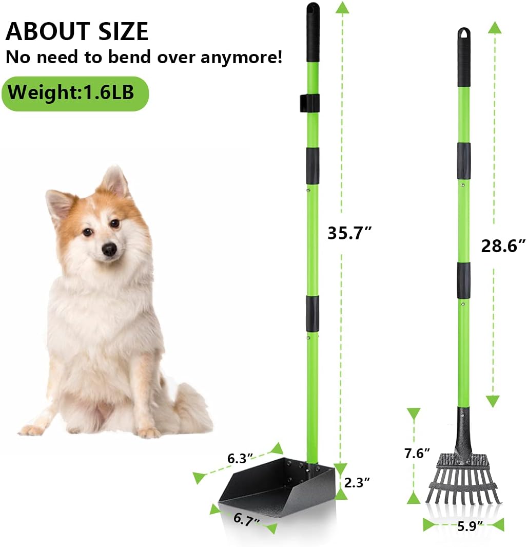 TIMINGILA Dog Pooper Scooper,Adjustable Stainless Metal Long Handle Pooper Scooper for Large and Small Dogs, Easy to Use Detachable Rake and Tray Set for Pets, Great for Lawns, Grass, Dirt, Gravel : Pet Supplies