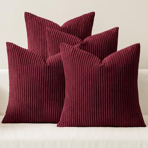Image of MIULEE Soft Corduroy Decorative Throw Pillow Covers Burgundy 18x18