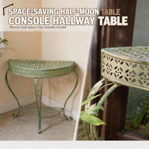 Mesa consola de media luna vintage con estante para pasillo 6