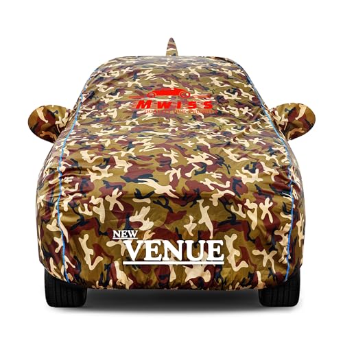 Image of Waterproof Car Cover for Hyundai New Venue | Dustproof, UV & Scratch Resistant Soft Cotton Lining | Triple Stitched, Mirror Pockets & Elastic Hem | Jungle