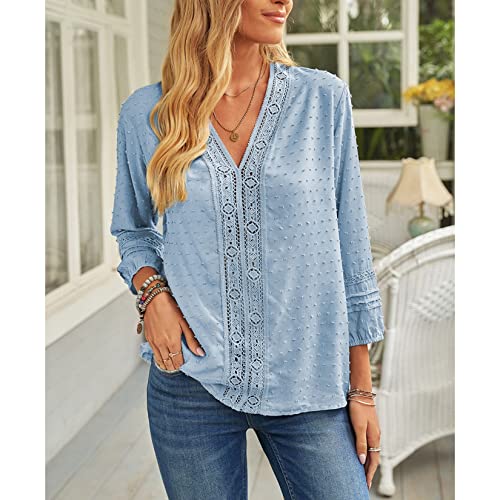 Túnica Casual De Túnica Feminina V Pescoço De Manga Longa De T-shirt Laca Laca Laca Tops Blusas