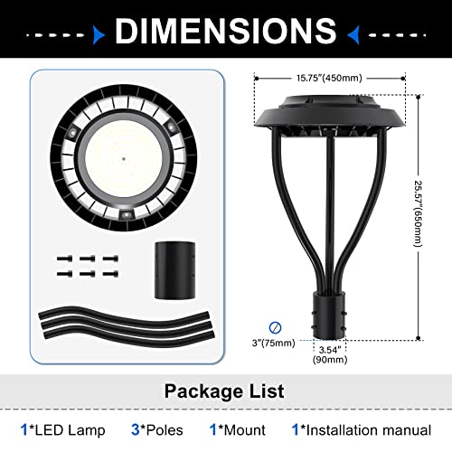 Kinsng Led Post Top Light, Led Circular Area Light 80W 11,200Lm 5000K Daylight[Equivalant To 300W] Outdoor Post Pole Light Ip65 For Street Yard Pathway Garden Dlc Etl Listed #TOP4