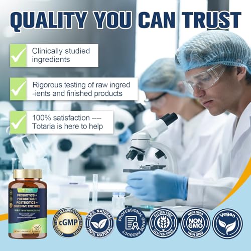 Totaria 5-in-1 Probiotic Prebiotic & Postbiotic for Women Men, 60 Billion CFU 24 Strains w/Digestive Enzymes, Prebiotic Fiber, Slippery Elm, Daily Complete Immune, Gut Health, 120 Day Supply