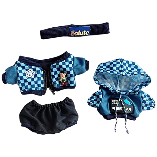 niannyyhouse 20cm ぬいぐるみ 服 ヘッドバンド パーカー コート ズボン 綿人形 着せ替え (blue)