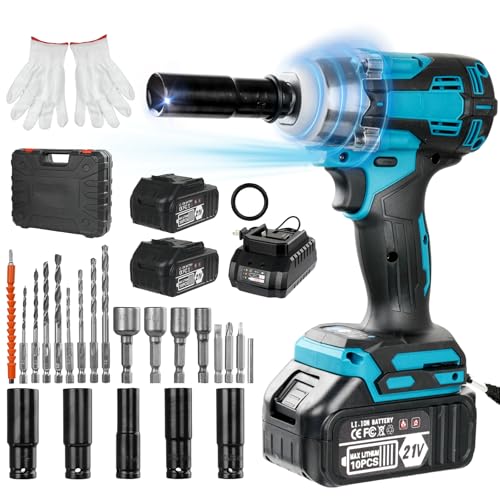 Roto Martillos Y Taladros, Video On Demand Juego de Llave de Impacto Inalámbrico 1/2‘’,Pistola de Impacto de 21V,650N.M,3500RPM,con 2 Batería de 4000mAh y Luz LED,Cargador Rápido,25 Accesorios y...