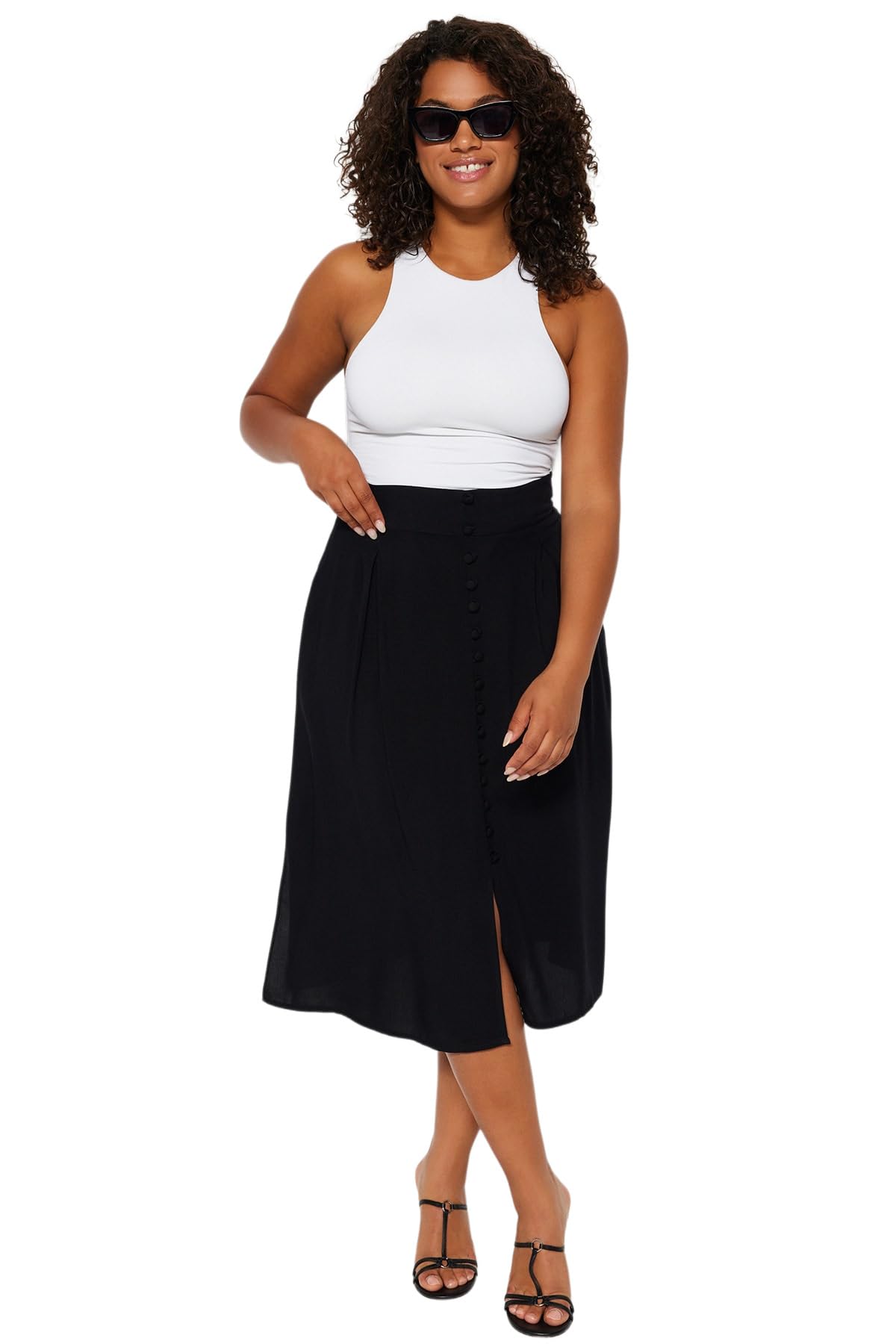 Trendyol Women's Straight Midi One Line Skirt in Plus Size, Black, 22