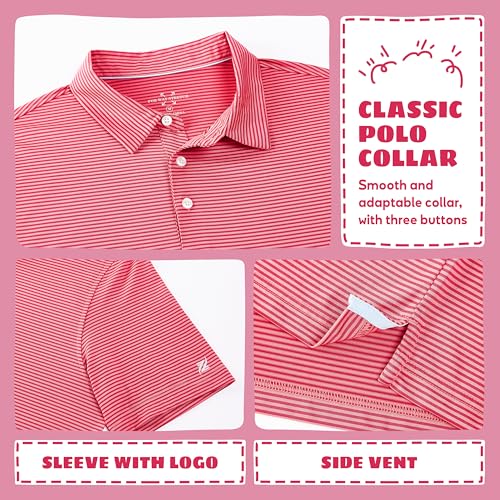 Image of Boys Polo Shirts Short Sleeve Striped Performance Moisture Wicking Dry Fit Golf Shirts for Boys Youth Kids