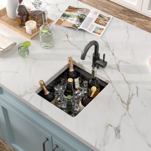Image of 13 inchx15 inch Black Bar Prep Sink Undermount Workstation | Gunmetal Black NANO-PVD 16 Gauge T304 Stainless Steel Single Bowl Under Counter Basin for RV Kitchen Wet Bar Prep Station