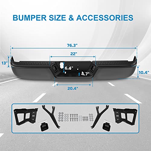 Mostplus Black Steel Rear Step Bumper Assembly Compatible With 2009-2018 Dodge Ram 1500/10-18 Ram 2500/3500, 19-23 Ram 1500 Classic Without Parking Sensor Holes & Dual Exh Holes #TOP3