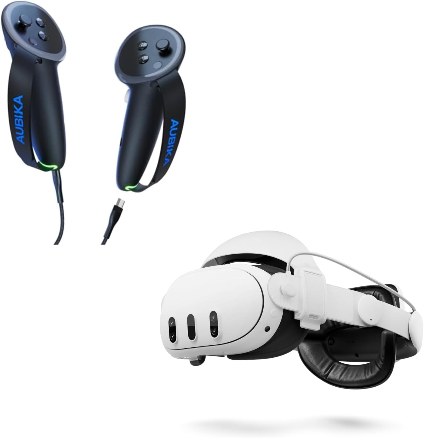 AUBIKA Rechargeable Controller Grips for Meta Quest 3/3S with 2 Batteries, Charging Grip Cover Accessories + 2025 New Hybrid Head Strap (Halo & Elite 2-in-1) with 10000mAh Magnetic Fast Charging
