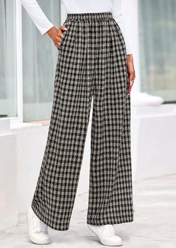 PRETTYGARDEN Casual Women's Pants 2025 Elastic Waist Palazzo Long Stretchy Wide Leg Trousers Knit Fall Outfits with Pockets3